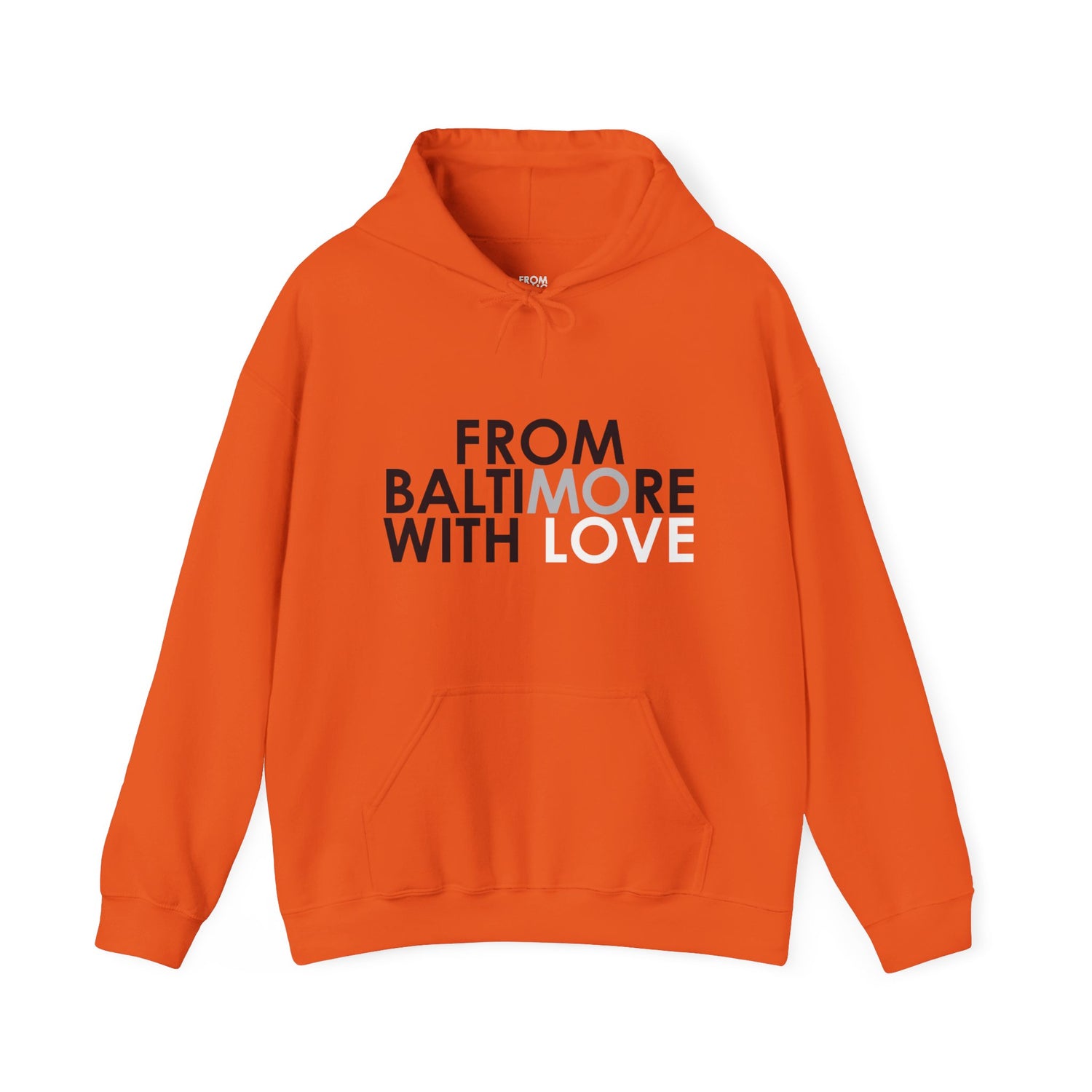 Orange Orioles hoodie by Printify with a soft fabric, featuring team logo and design on the front, ideal for sports fans.