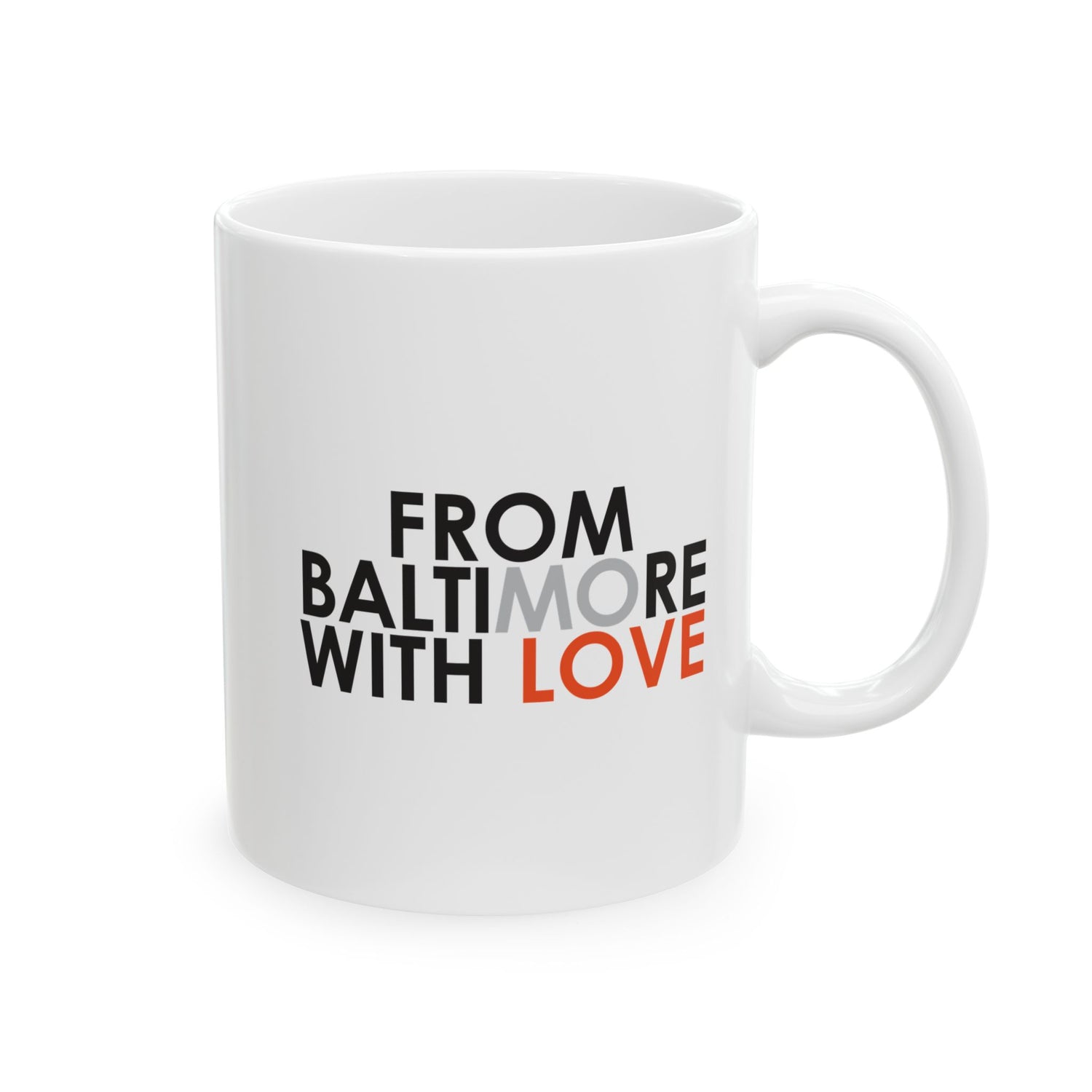Printify MO Love ceramic mug in 11oz or 15oz size, featuring a stylish design on a white ceramic mug.