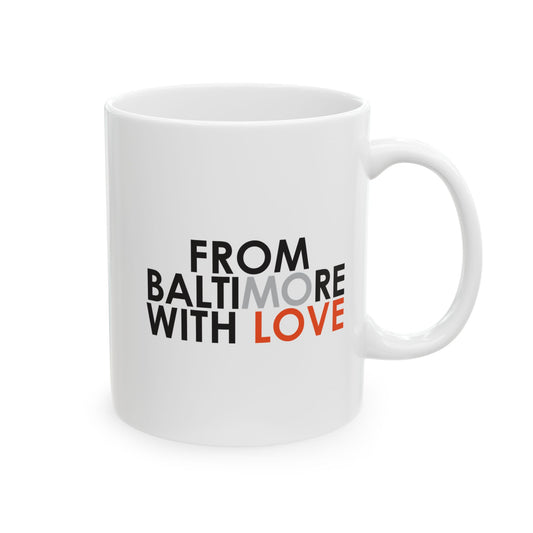 Printify MO Love ceramic mug in 11oz or 15oz size, featuring a stylish design on a white ceramic mug.