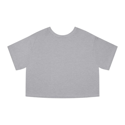 Grey Ravens cropped T-shirt by Printify, showing a close-up of the oxford grey fabric and fitted style.